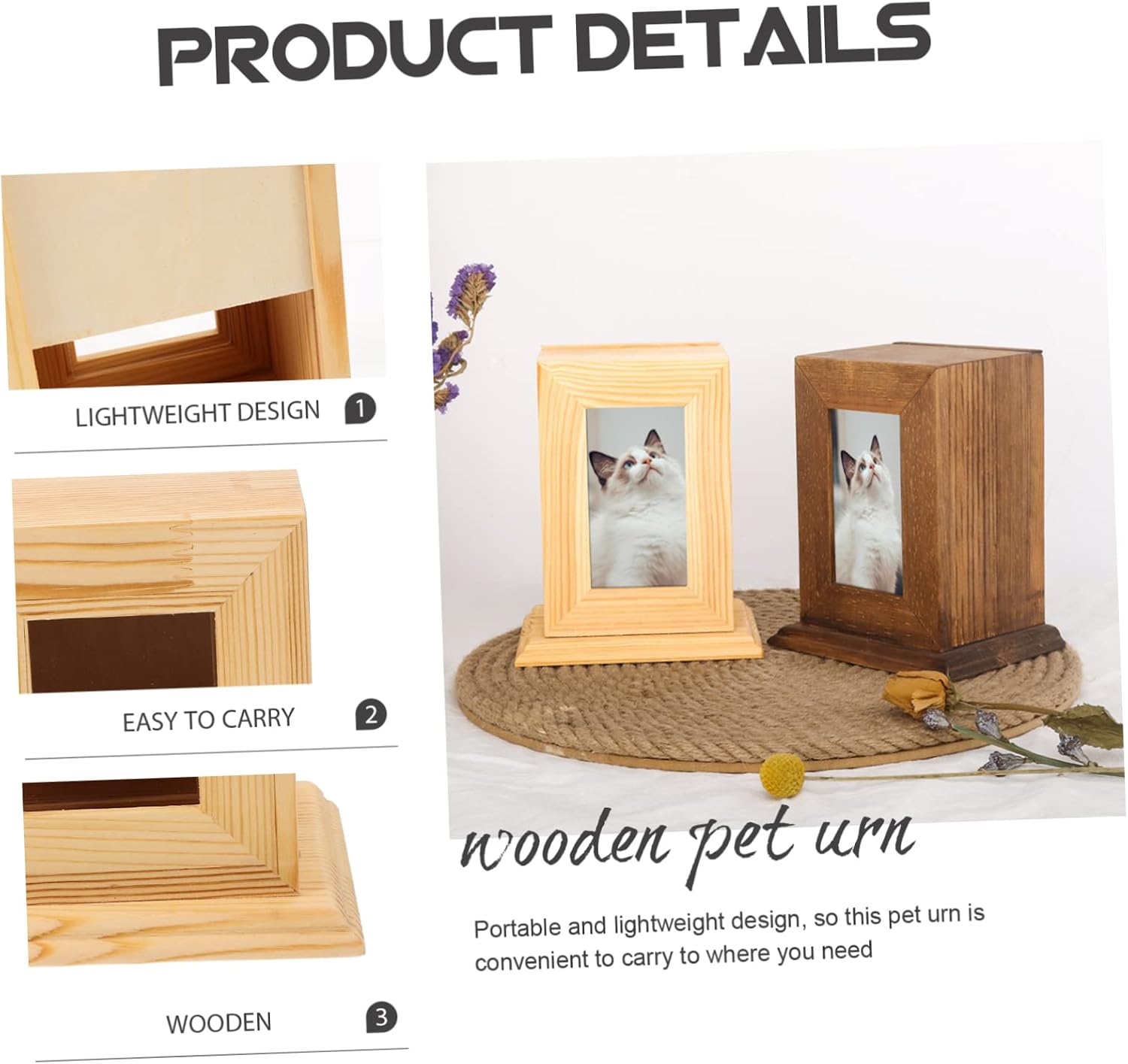Pet Ash Container Wooden Memorial Urn for Dogs and Cats Photo Frame Cremation Box for Pet Ashes Sturdy Design for Lasting Memories