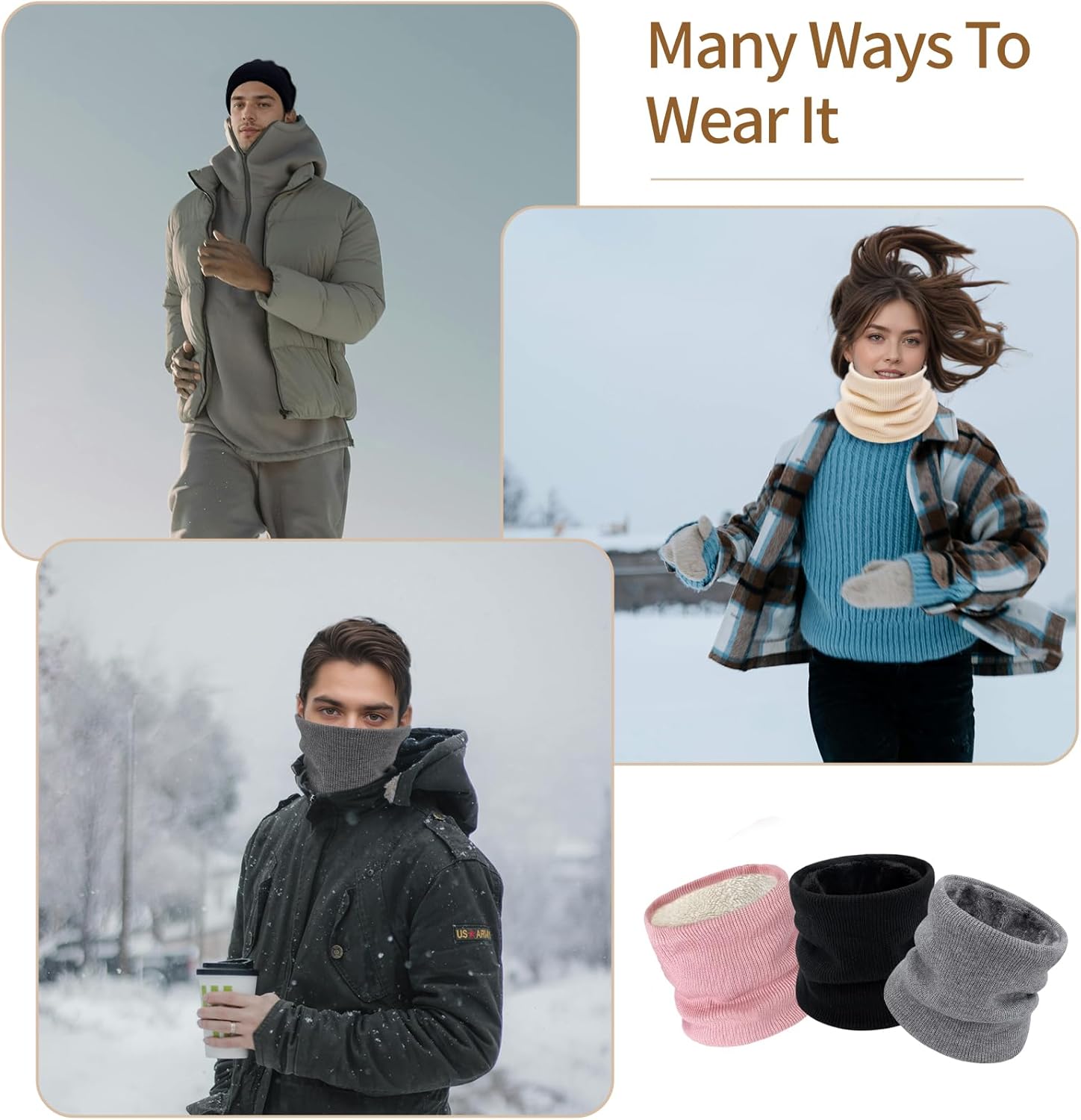 3 Pack Neck Warmer Gaiters for Men Women Windproof Warm Thermal Fleece Face Ski Mask Winter Scarf for Cold Weather - Image 6