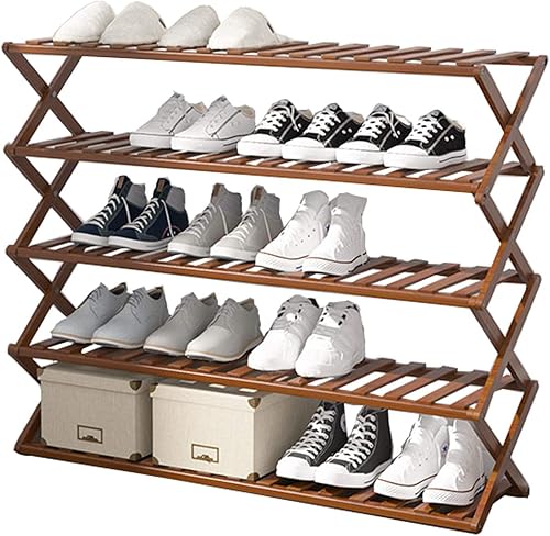 ZEELYDE Zapatero plegable de bambú de 3 niveles 4 niveles 5 niveles 6 niveles almacenamiento de zapatos instalación gratuita de la puerta del hogar