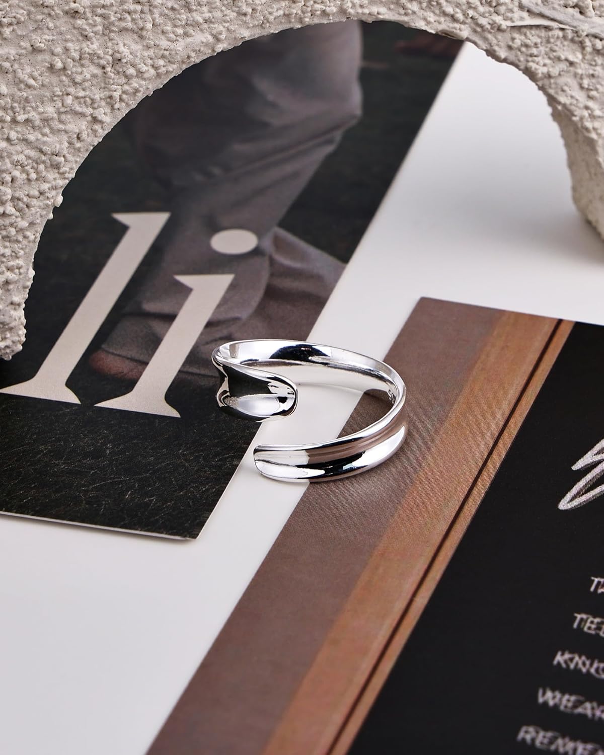 Adjustable Open Ring for Women - 925 Sterling Silver Statement Ring with Modern Asymmetric Design, Stackable Fashion Jewelry - Image 6