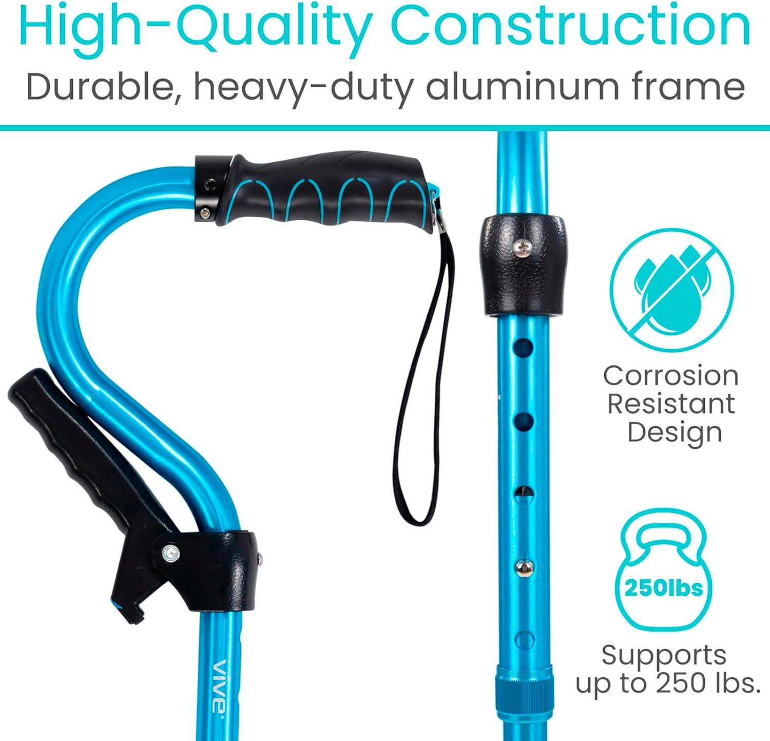 Vive Quad Canes - 4 Prong Folding Cane with Extra Handle for Men, Women & Seniors - Walking Sticks, Adjustable & Lightweight - Upright Offset Aid for Balance Support for Elderly, Handicap & Disabled