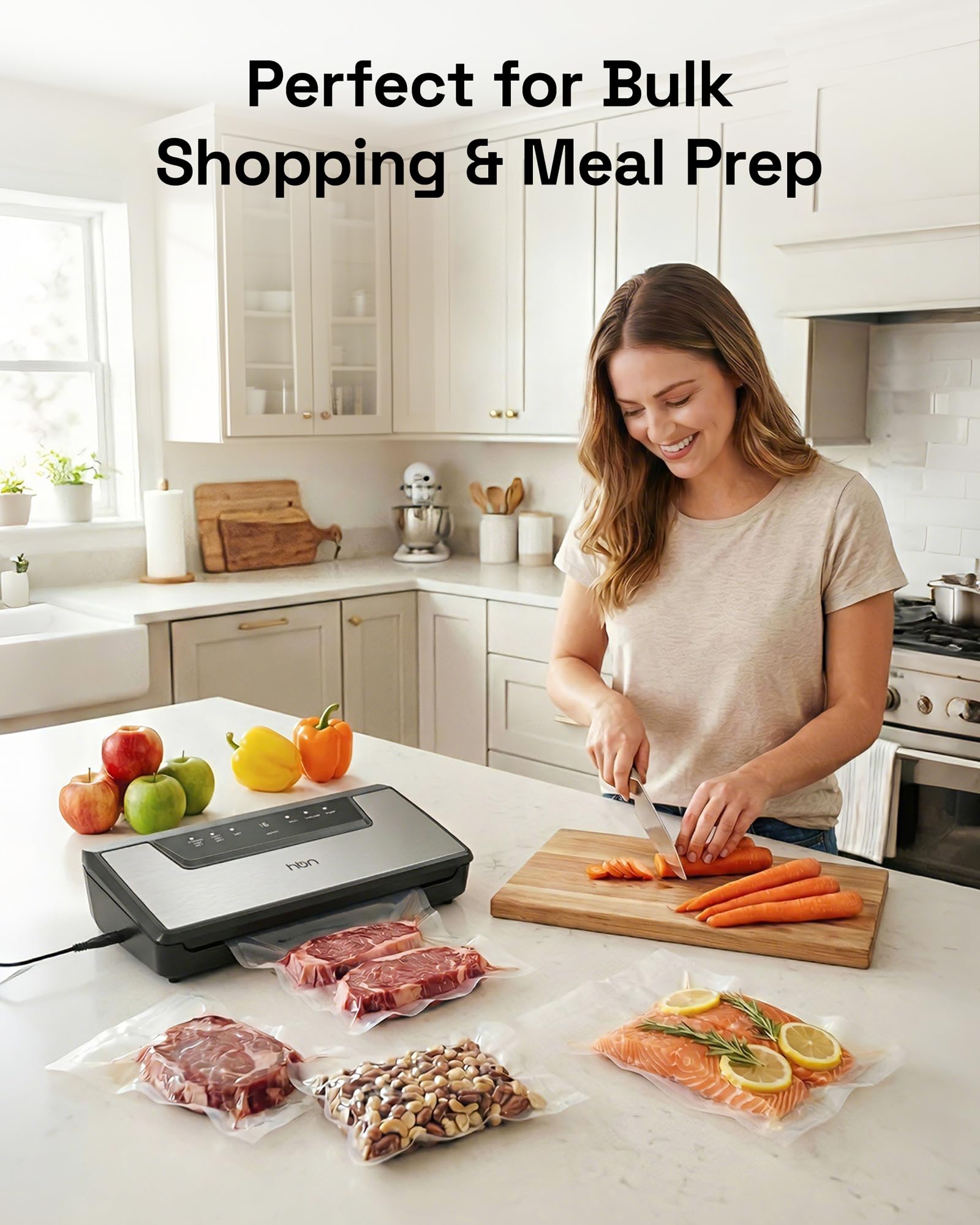 HBN Sellador al vacío compacto CP-UFK-2032, ahorro de alimentos ligero para uso doméstico y cocina