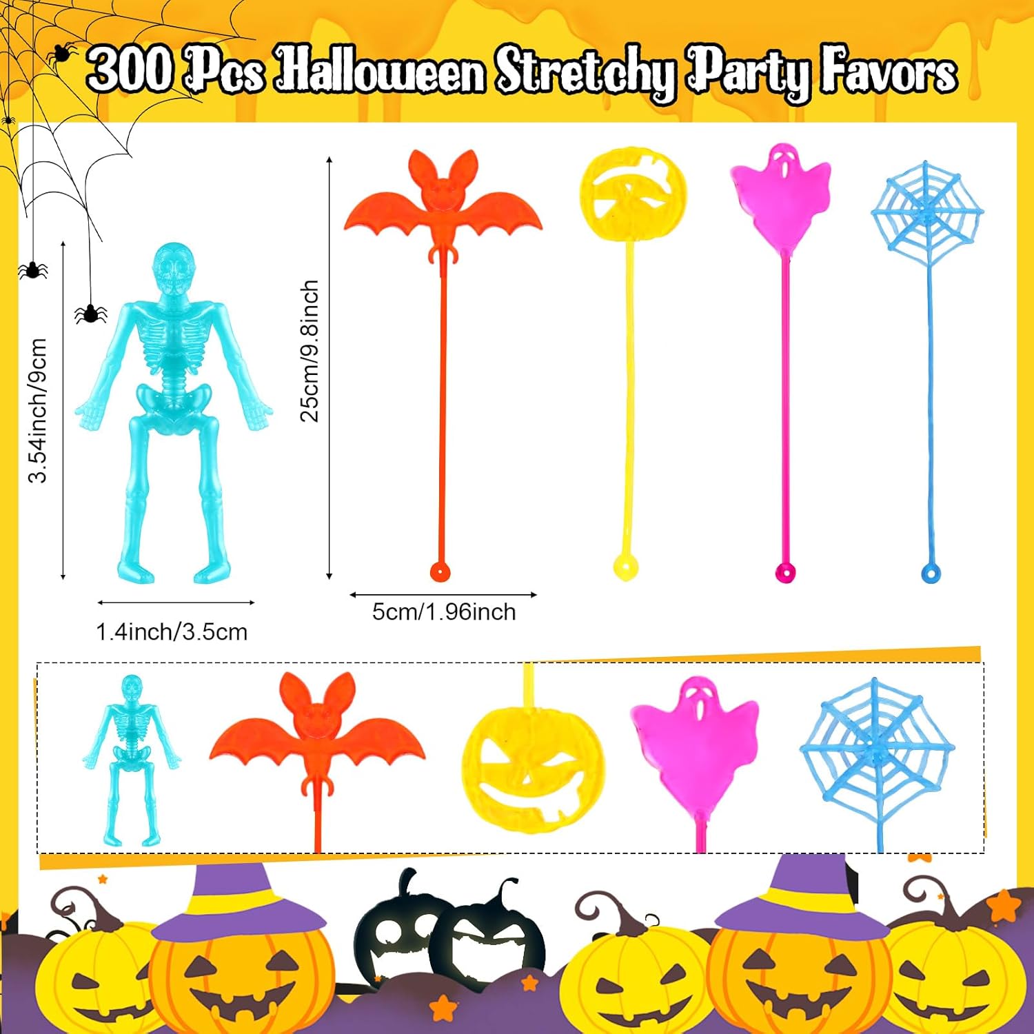 Lenwen 300 Pcs Halloween Stretchy Party Favors Toys Assorted Sticky Hand Toys Bulk Skull Bat Ghost Pumpkin for Goodie Bags Fillers Classroom Prizes Exchange Gifts (Halloween Style)