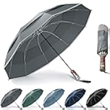 Urvoix Compact Golf Umbrellas Windproof, Travel Umbrella for Rain, 10 Ribs Aluminum Alloy & Fiberglass w/Reflective Stripe, Double Canopy Automatic Anti-bounce Close