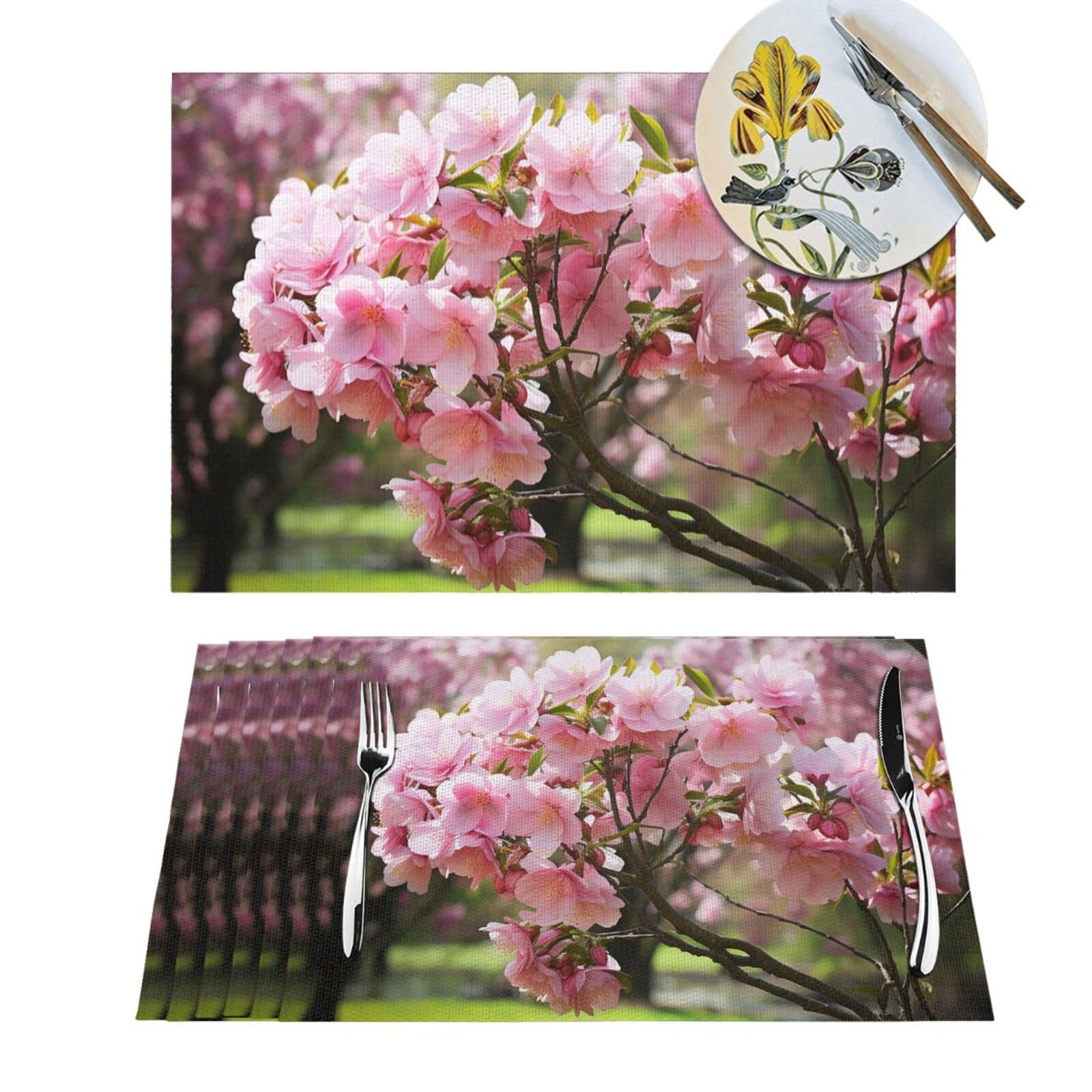 Sets de table en PVC lavables pour éliminer les taches de table avec le motif fleurs roses x6