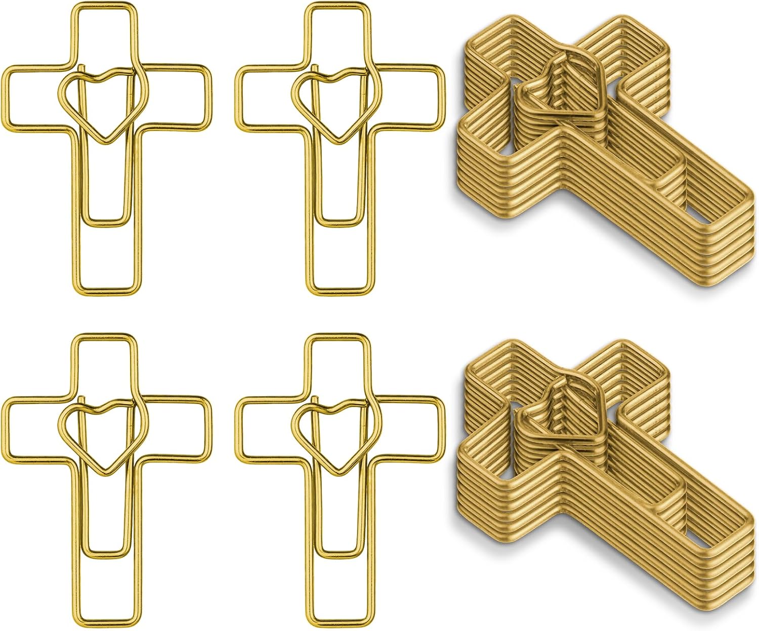 Gold Heart Cross Paper Clips - 50 PCS Cross Shaped Paperclips for Bible Study and Journaling, Inspirational Bookmark Page Markers for Christian Women, Teacher Appreciation Gifts Planner Accessories