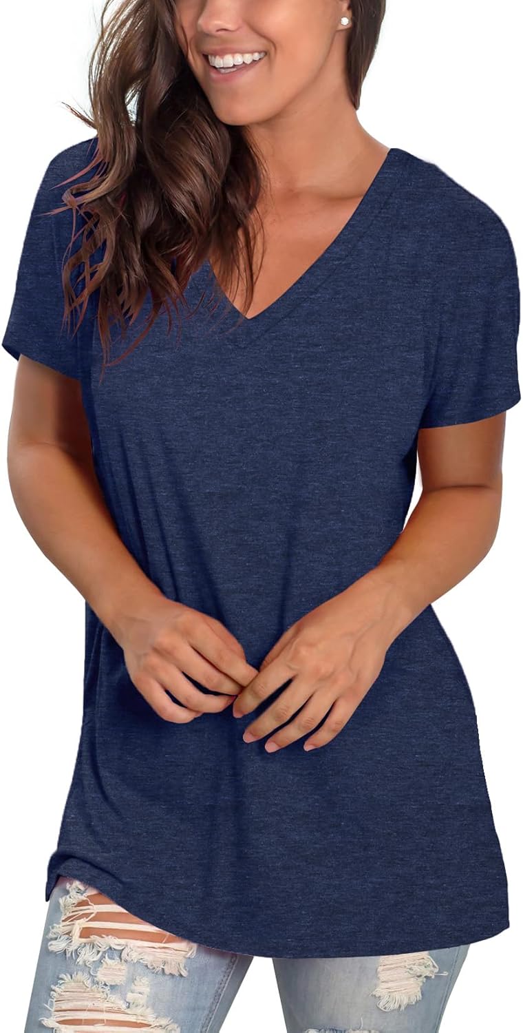 Sipaya Womens T Shirts Basic V Neck Tee Loose Fitting Casual Short Sleeve Tops - Image 3