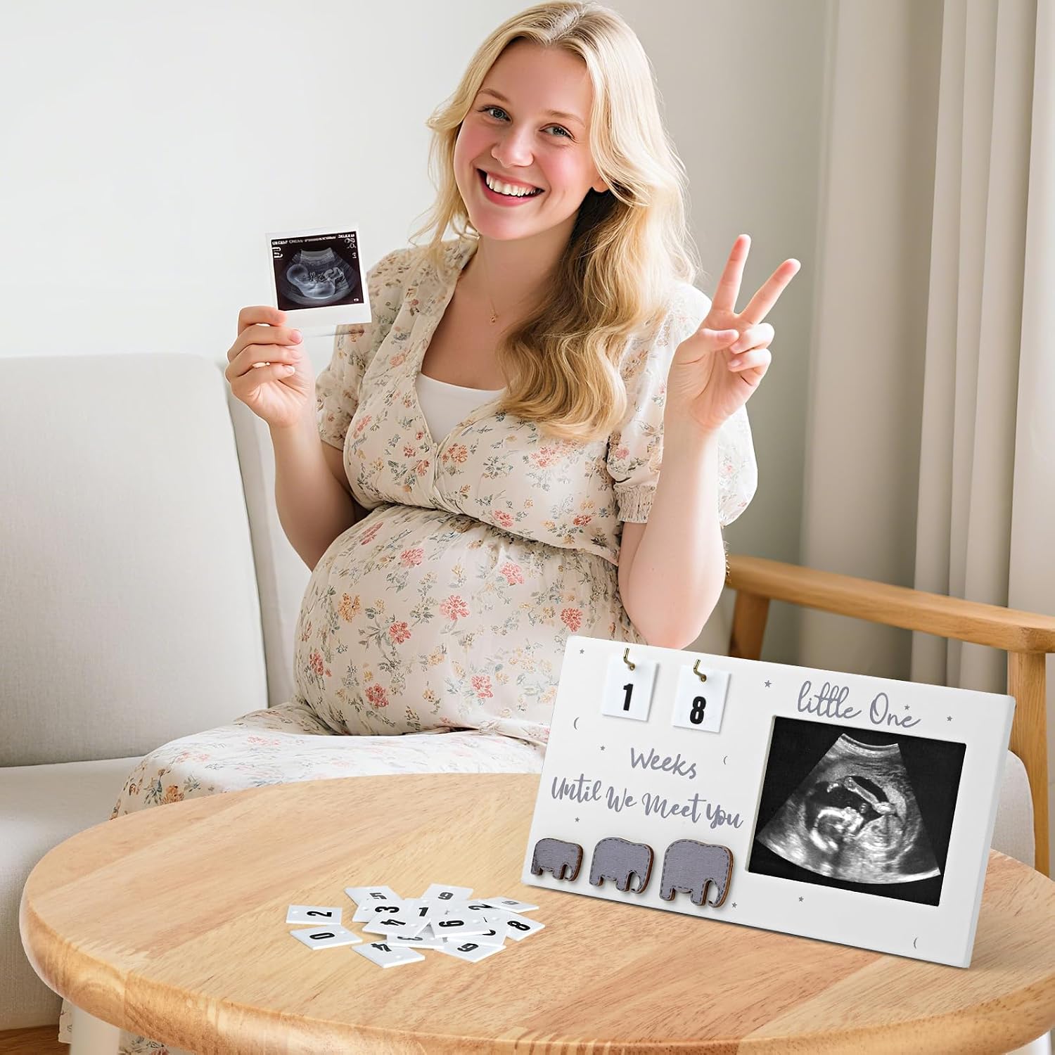 Sonogram Picture Frame with Countdown Weeks Ultrasound Photo Frame Display, Pregnancy Announcement Gift First Time Mom to Be Gifts
