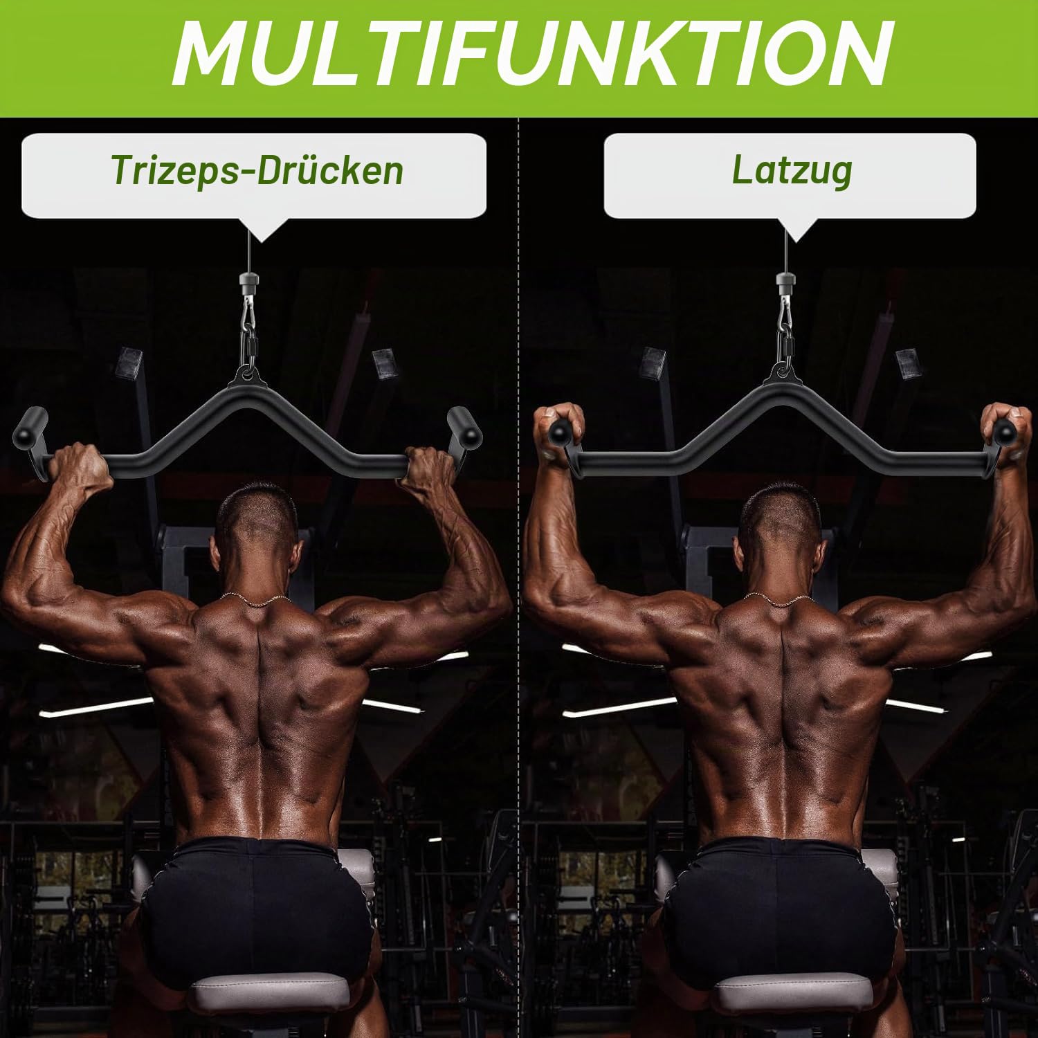 SELEWARE 50.8 cm Multi-Grip Latzugstange – langlebiger legierter Stahl, ergonomischer Griff, vielseitige Kabelmaschinenbefestigung für vielseitiges Muskeltraining
