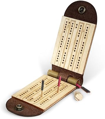 Walnut Studiolo Travel Cribbage Board Birch Plywood with Dark Brown Leather