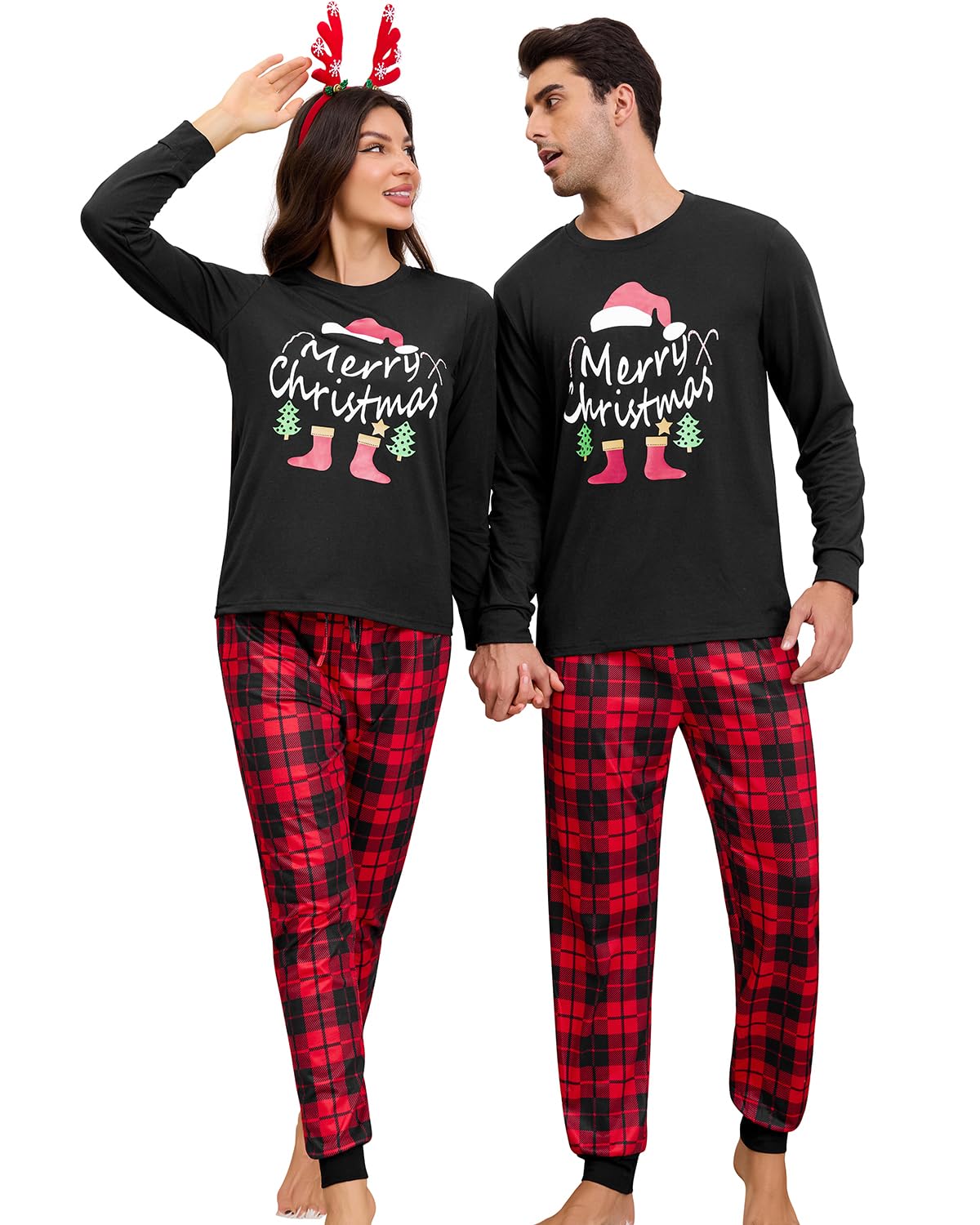 Couples Christmas Pajamas Matching Sets Long Sleeve Xmas Pjs Sleepwear with Pockets-image-18