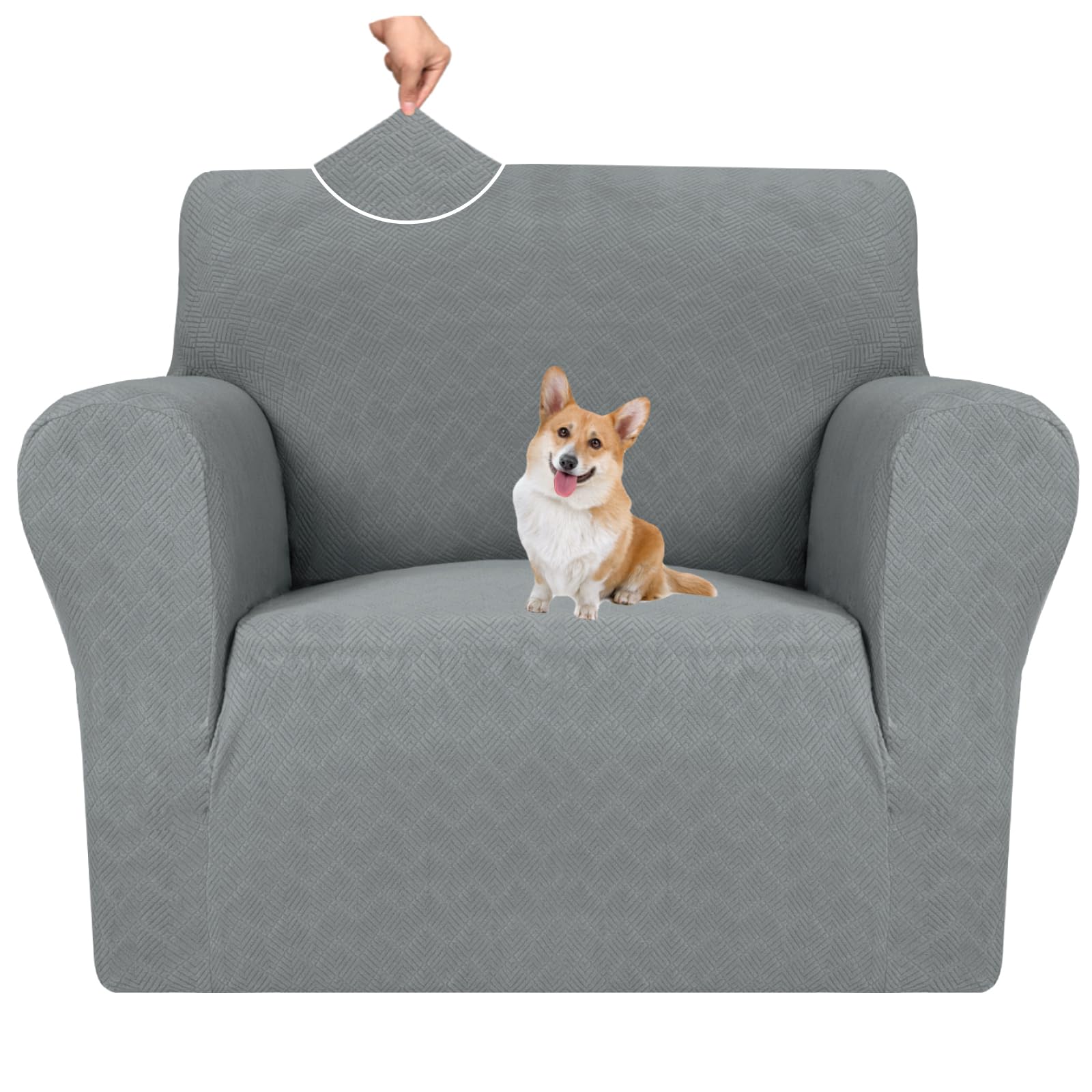 MAXIJIN Elastic 1 Seater Sofa Covers (31"-46, Universal Chair Cover With Armrests, Modern Stretch Cat Anti-Scratch Covers, Washable Non-Slip Slipcovers (Light Grey, 1 Seater) — image 1
