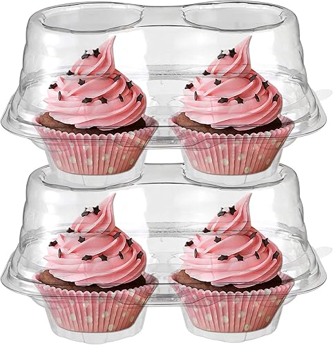 Bekith 60 recipientes de plástico con 2 compartimentos para cupcakes, desechables con tapa hermética conectada, caja transparente apilable para