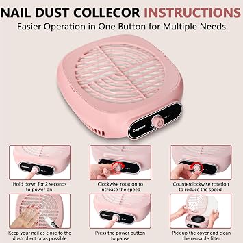 Nail Dust Collector Brushless Nail Vacuum, Nail Tech with Reusable Filter | Powerful Turbo Fan with Reusable Filter for Nail Dust Extraction, Ideal for Salon and Home Acrylic Nail Care