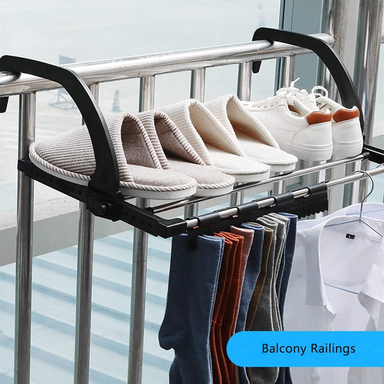 Kleiderbügel mit 6 Stangen, Handtuchhalter, klappbarer Wäscheständer, zusammenklappbarer Wäscheständer für Zuhause, Socken, Röcke, Trockenständer, Balkon, Schuhregal (L)