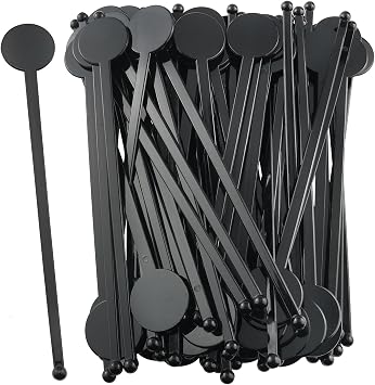 80PCS Plastic Stir Sticks Cocktail Coffee Milk Juice Drink Round Head Stirrers KTV Bar Mixing Rods Length 18cm/7 inches Suitable for Restaurant Bar Supplies Coffee Shop Black