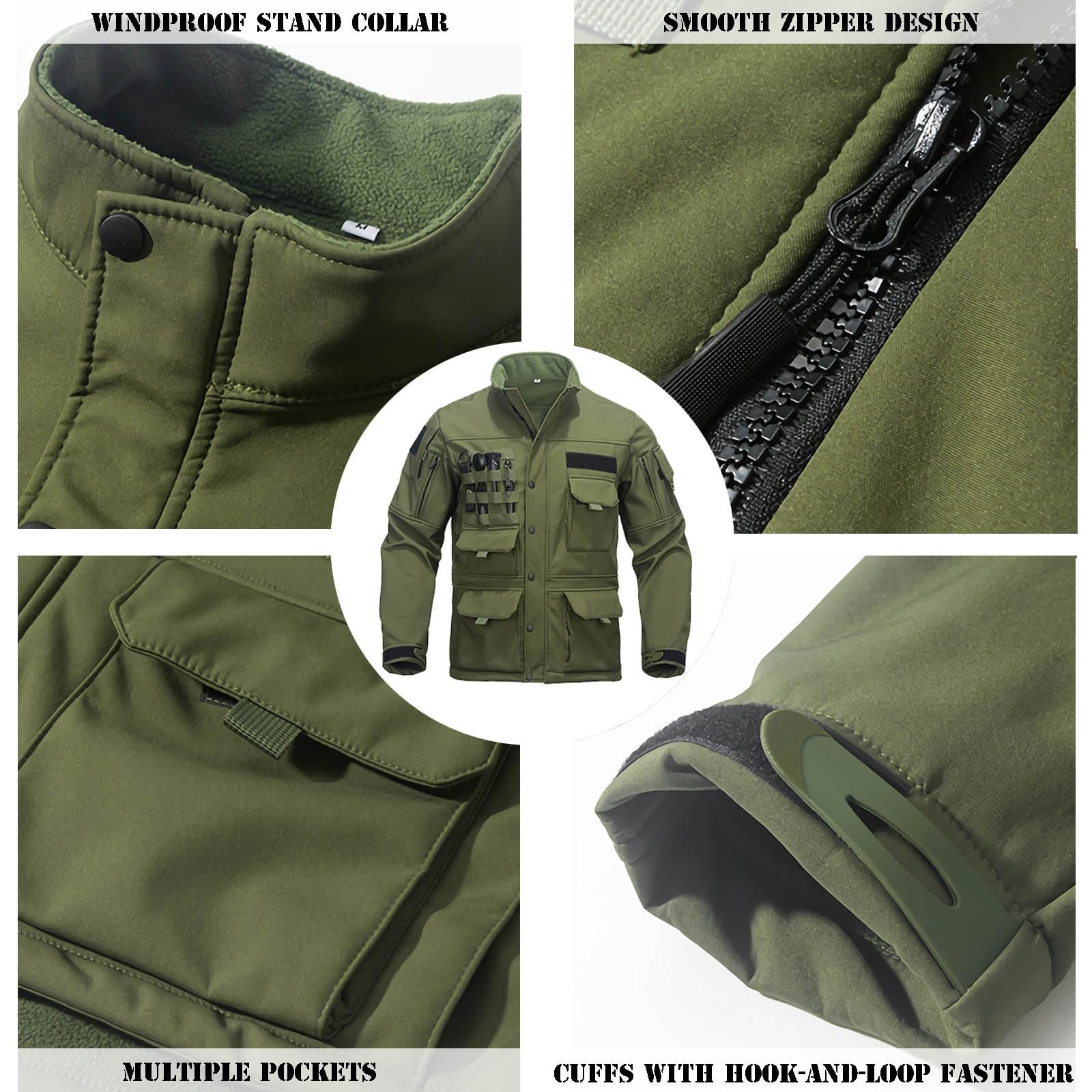 Giacca Tattica Softshell da Uomo, Giacca Invernale con Fodera in Pile | Tessuto composito a tre strati, Antivento, Strato esterno resistente all'acqua, Interno foderato in pile