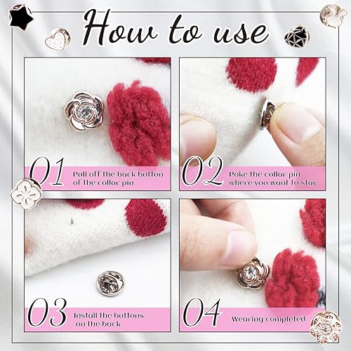 Miniatura 5 de 30 botones de broche para camisa para mujer, 30 piezas de mini alfileres de botón para cubrir, bonito juego de pines de solapa esmaltados, botones