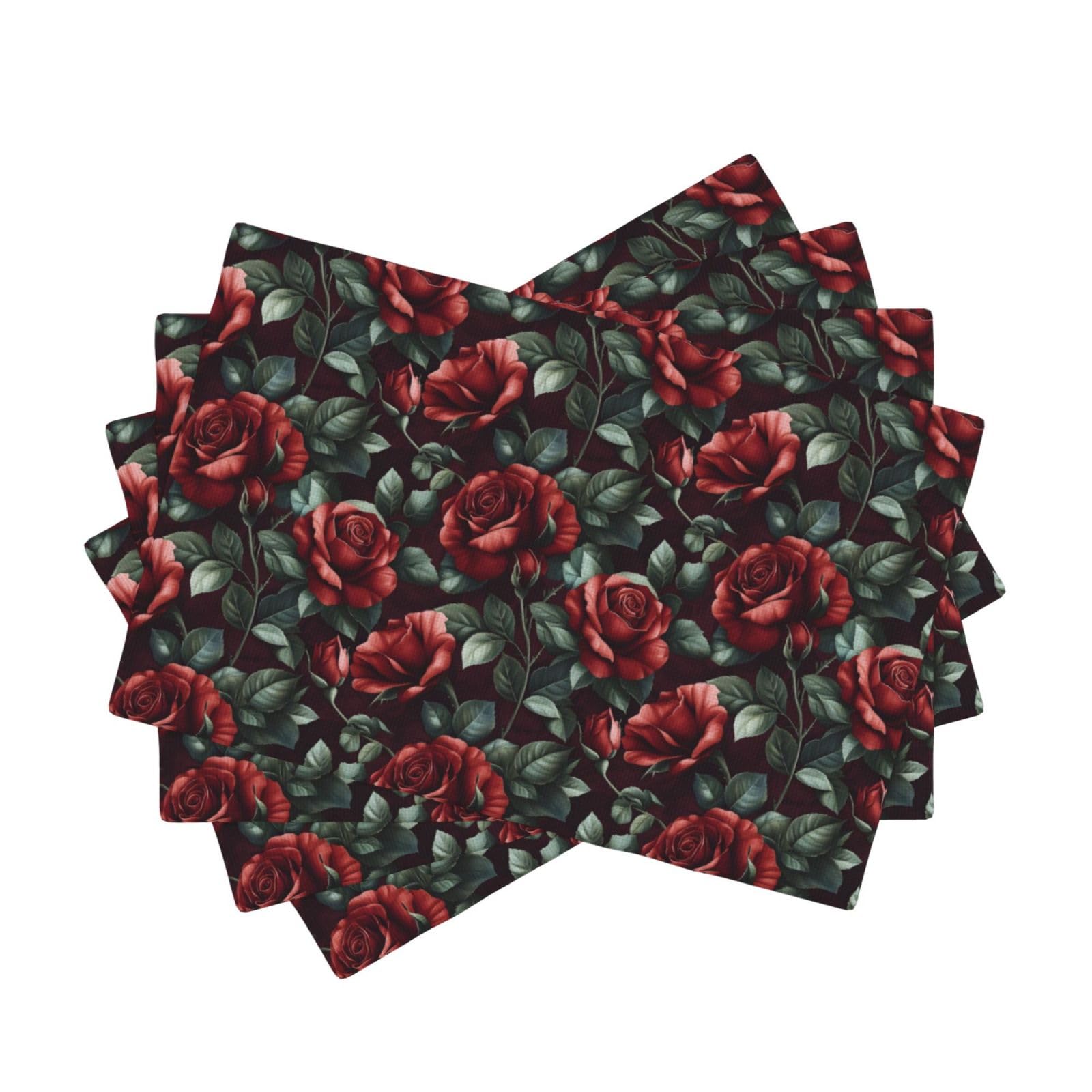 Sets de table en faux lin rose rouge vintage 30x45 cm lavables pour dîner