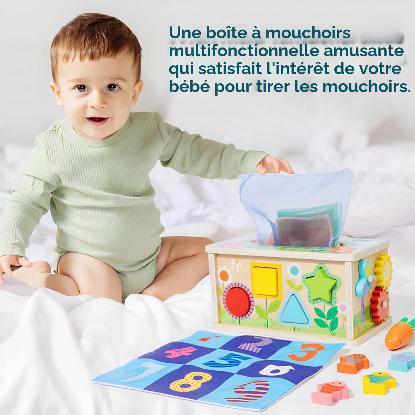 Jeux Montessori, Jouet en Bois pour Bébé 1-4 Ans, Boîte à Mouchoirs Carottes, Cube de Motricité Éducatif, Cadeau pour Garçon Fille Enfant