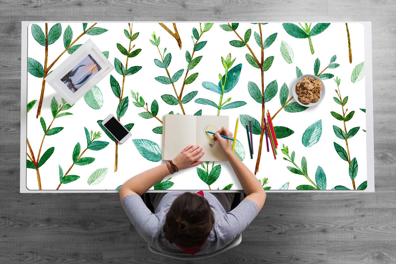Sottomano da Scrivania 120x60 cm Facile da Pulire Antiscivolo Impermeabile per Ufficio e Casa in Vinile PVC Protezione e Decorazione Superficie Protettiva - Ramoscelli verdi