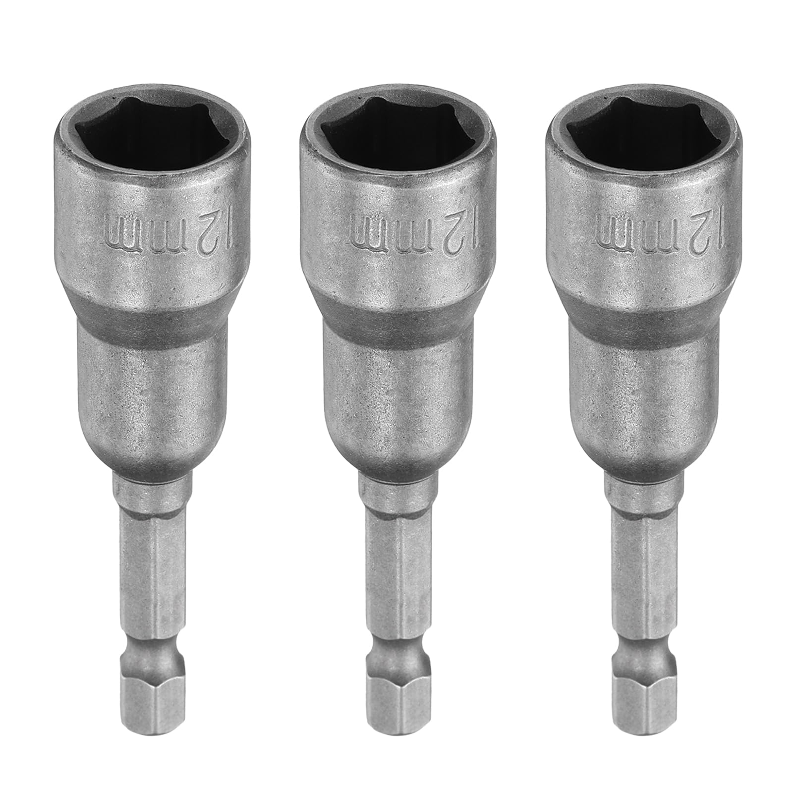 sourcing map 3pcs Hex Nut Driver Drill Bit 12mm Metric 6-Point Socket 1/4" Hex Shank Magnetic Setter CR-V Steel Bolt Sockets for Power Drills Impact Drivers, 2.56" (65mm) Long — image 1