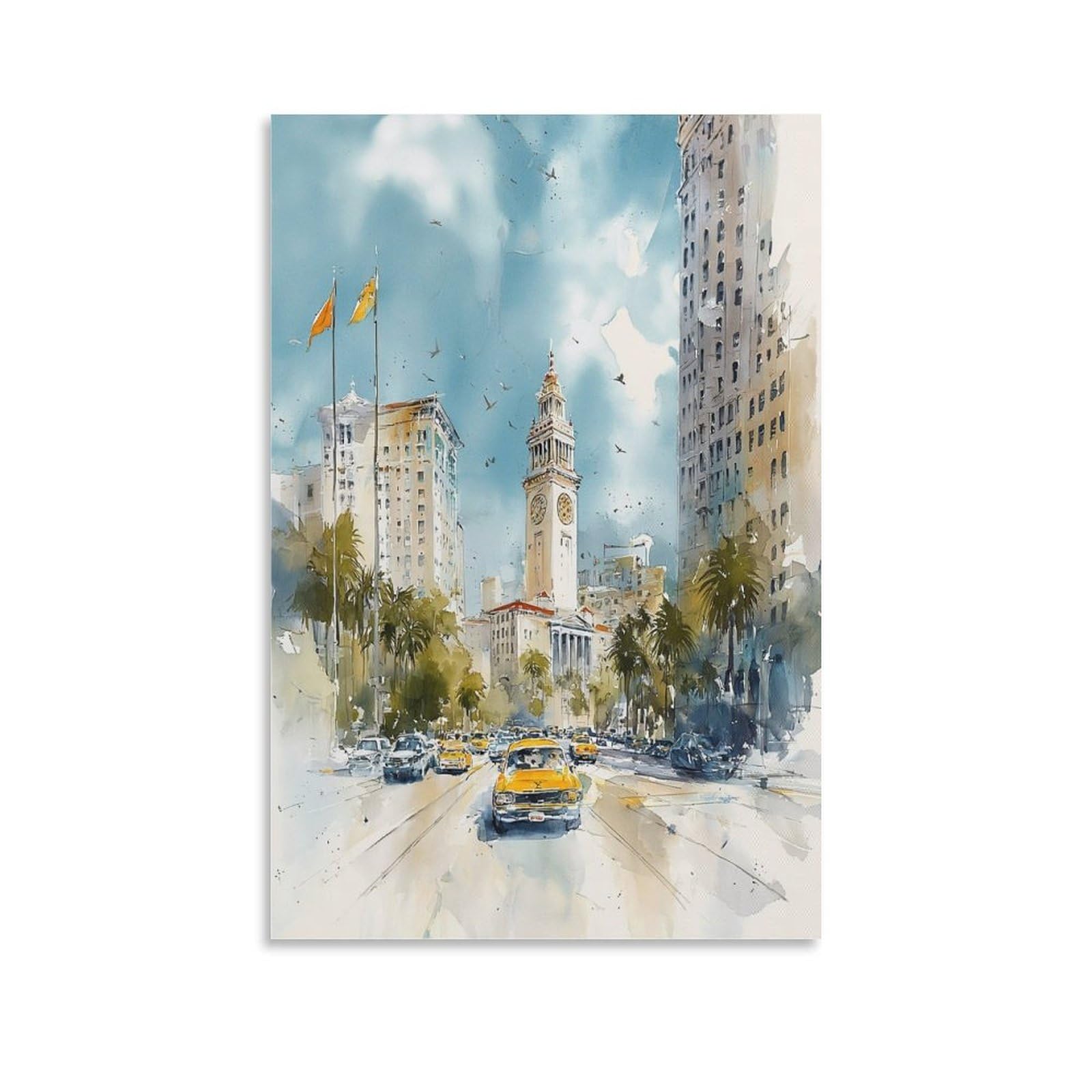 XWYMXZ Costa Rica Watercolor Print San José Cityscape Travel Posters 24x36inch(60x90cm) Vintage Watercolor Canvas Art