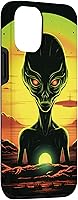 Vista 3 de iPhone 14 Pro Cute Green Alien Head UFO Space Face Alien Case