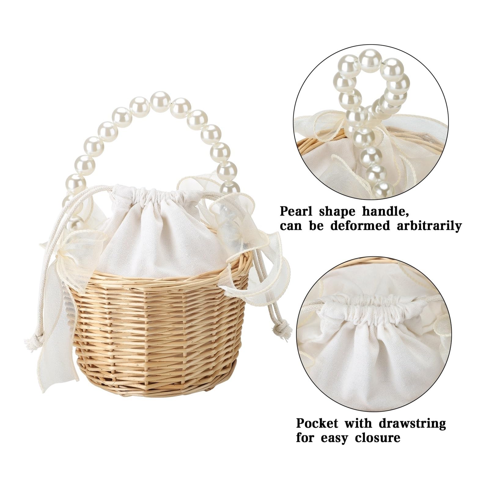 Konfetti-Korb für die Hochzeit, Blumen-Rattan-Korb for Hochzeit, Brautjungfer, braune Aufbewahrungsbox mit weißem Netz(L)