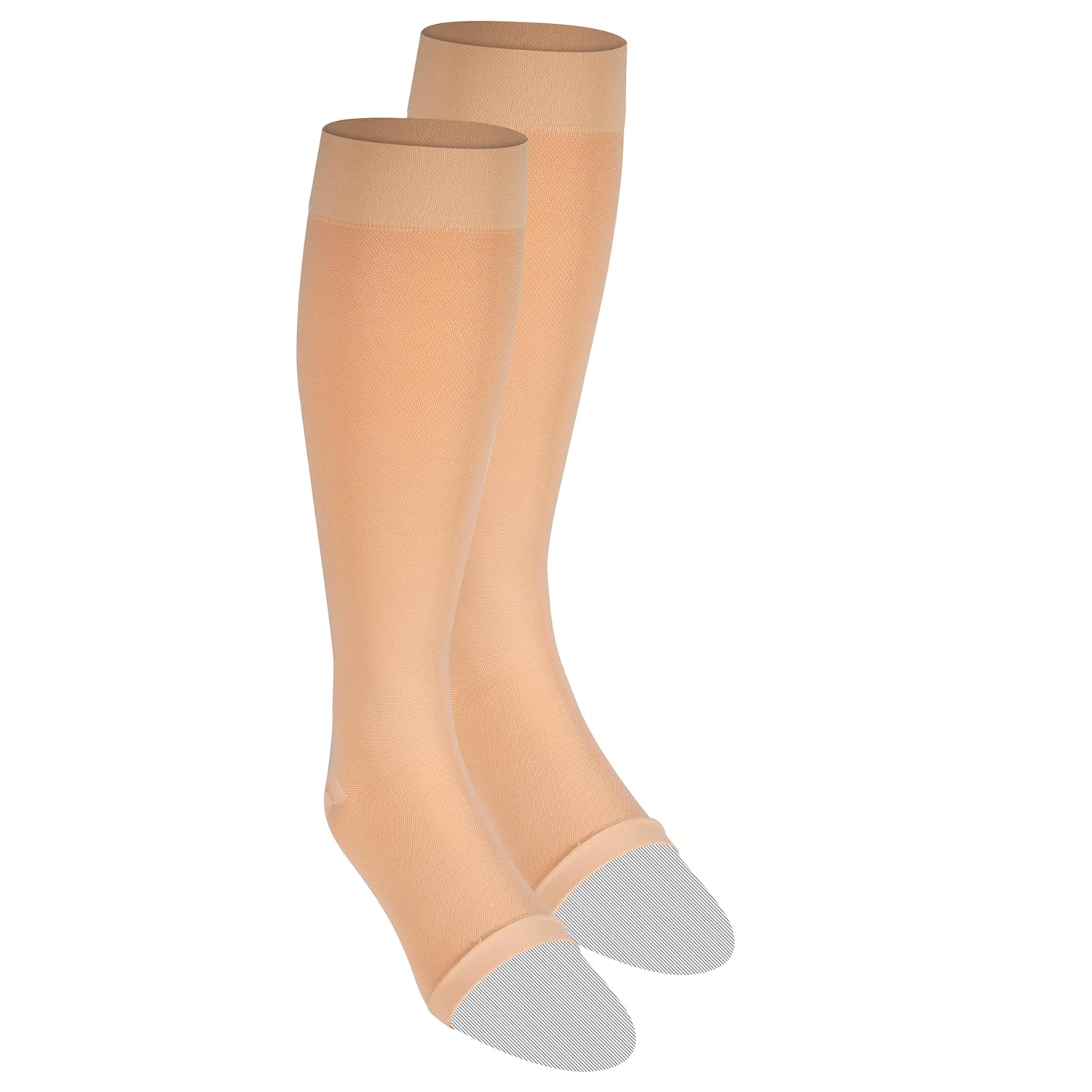 NuVein Medical Compression Stockings, 30-40 mmHg Support, Women & Men Knee Length, Open Toe, Beige, X-Large (short length)