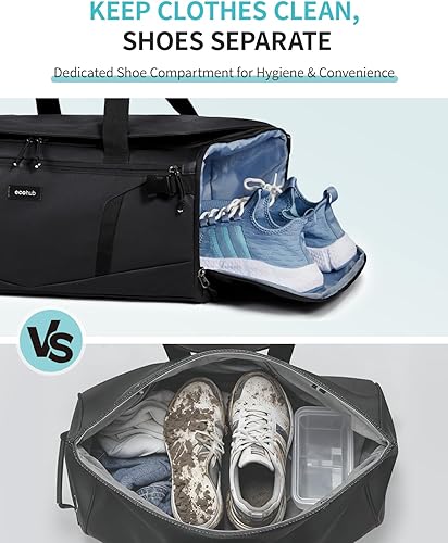 Miniatura 3 de ECOHUB Bolsa de gimnasio de 40 L para mujeres y hombres, resistente al agua, bolsa de lona deportiva con compartimento para zapatos y bolsillo