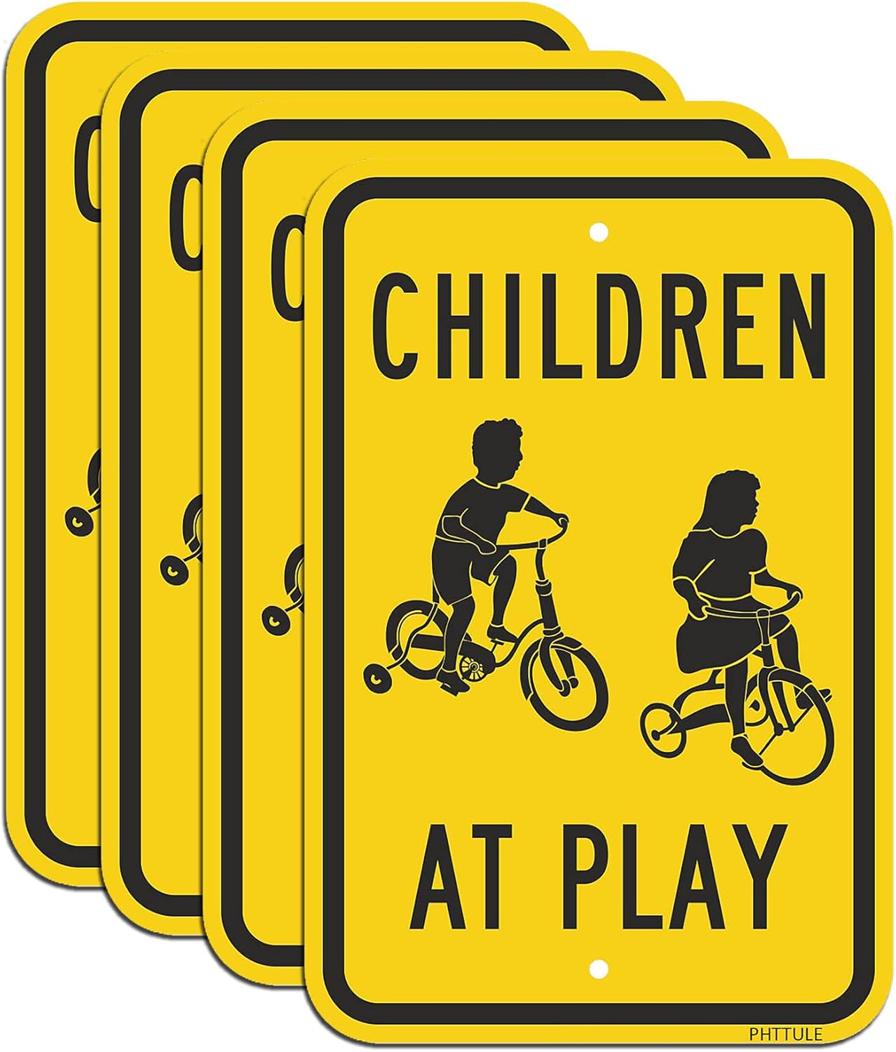 Slow Children at Play Signs 4 Pack, Slow Down Kids Playing Signature 18”x12” Rust Free .040 Aluminum, Fade Resistant Security Drive Slow Signs