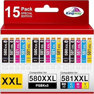 KINGWAY 580XXL 581XXL Multipack Kompatibel mit Canon Druckerpatronen 581 XXL 580 XXL für Canon Pixma TS6350a Patronen TS705 TS8350 TS8550 TS8352 TS9550 TS6351 TS8351 TR8550 TR7550 TS9150 15er-Pack