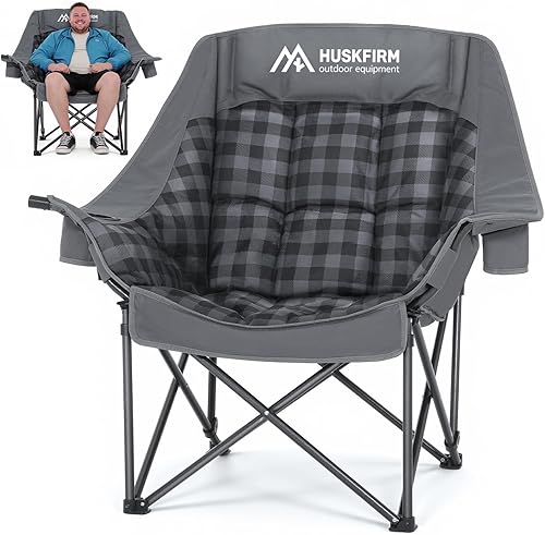 Sillas de campamento de gran tamaño para adultos, silla de campamento acolchada plegable resistente XL  Sillas de césped de soporte de 400 libras
