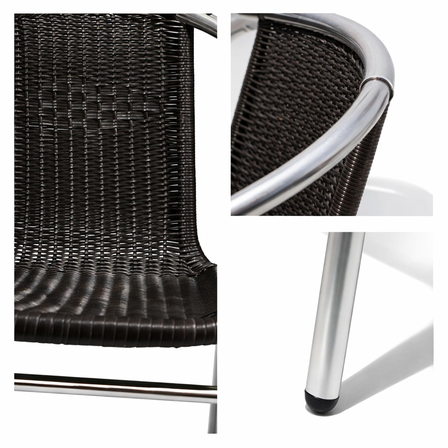 Mojawo Rattansessel Aluminium/Polyrattan Bistrostuhl stapelbar Stapelstuhl Campingstuhl Gartenstuhl Küchenstuhl Balkonmöbel Gartensitzmöbel Silber/Schwarz