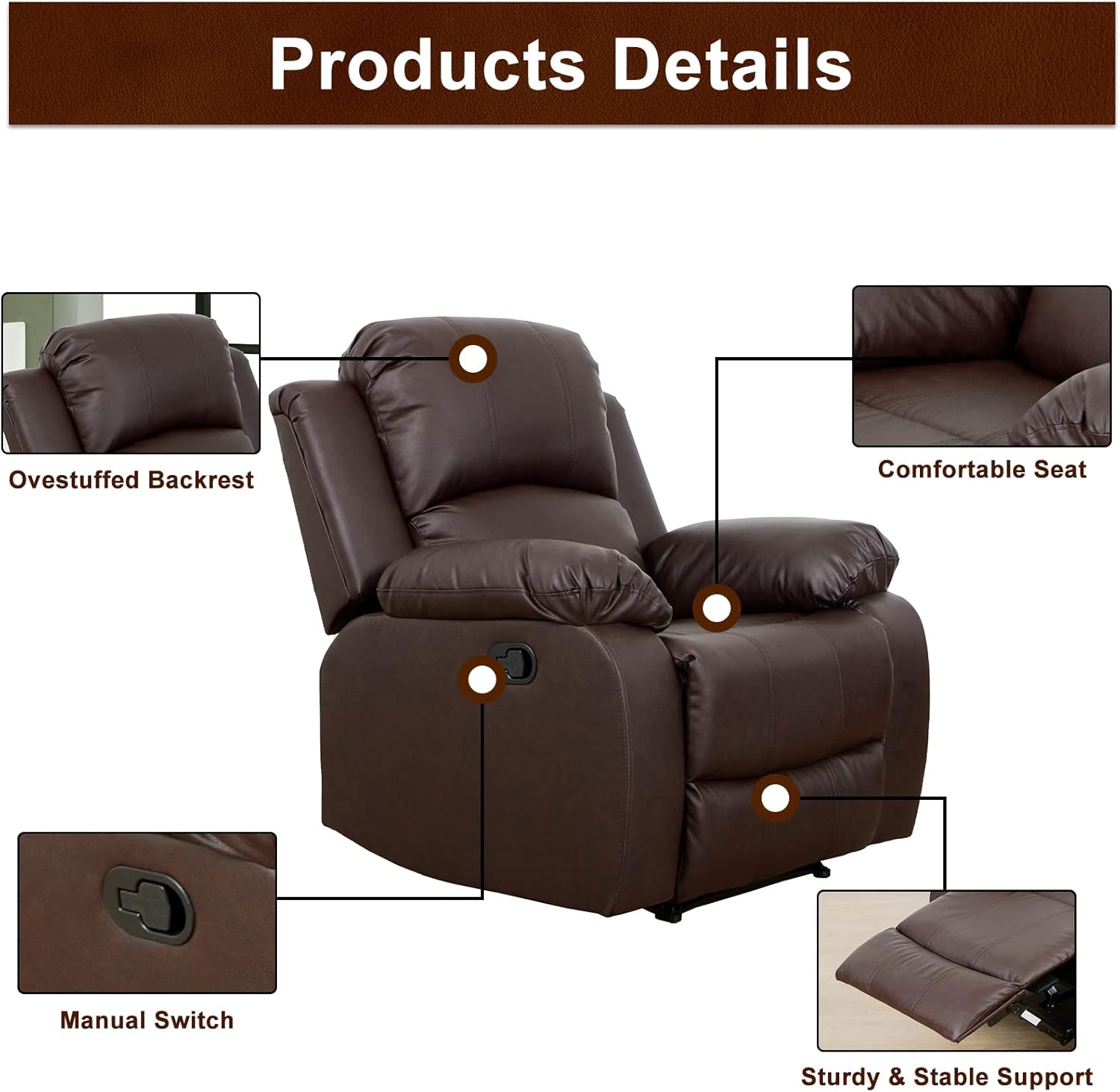 A Ainehome Luxury Recliner Sofa Living Room Set Reclining Sofa and Loveseat Chair Sets Living Room Furniture Sets Recliner Couches for Living Room/Office (A-Brown Leather, 3 Piece Set)