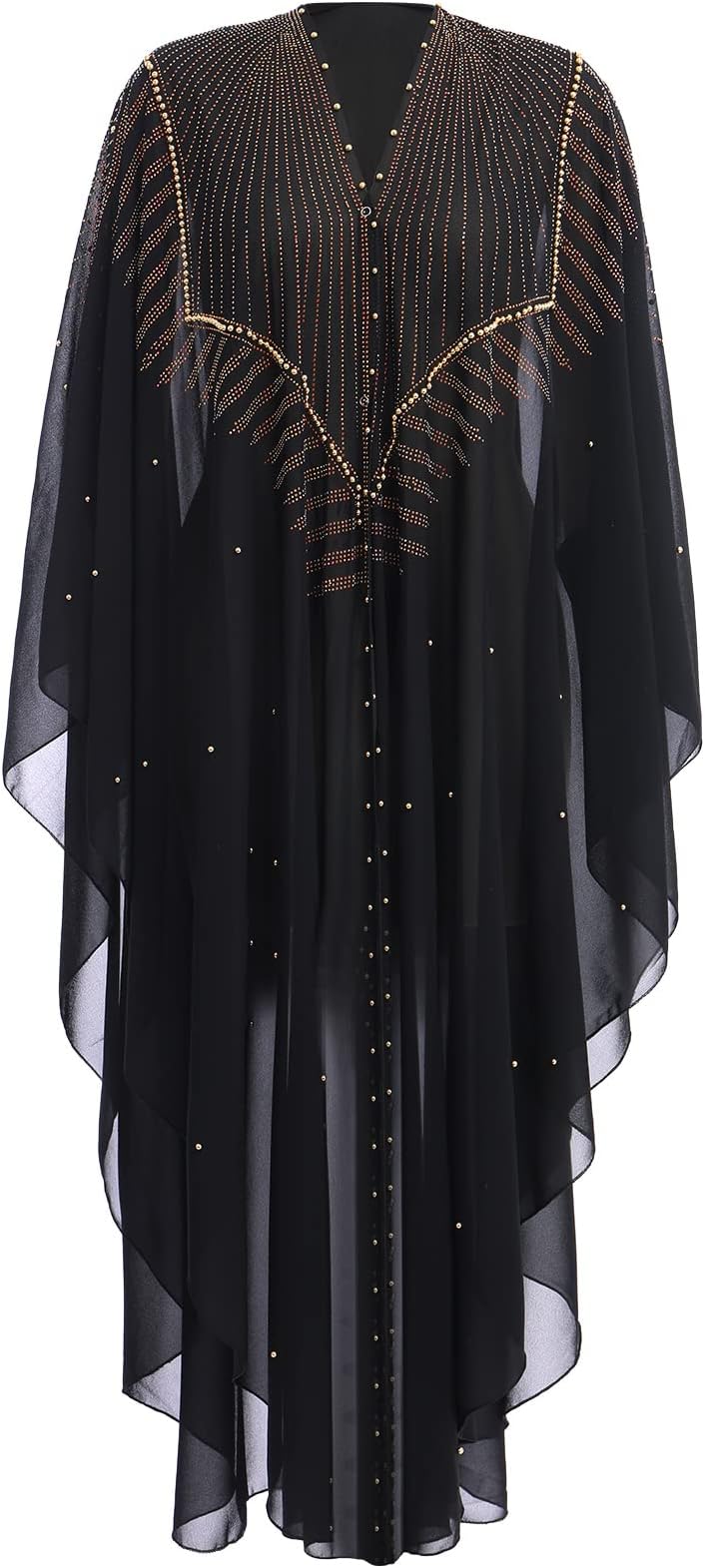 IBTOM CASTLE Women’s Muslim Abaya Dress Batwing Sleeved Beaded Embroidered Maxi Kaftan Dress with Hooded Elegant Islamic Middle East Dubai Arabic Ramadan Kimono Robe Summer Dresses