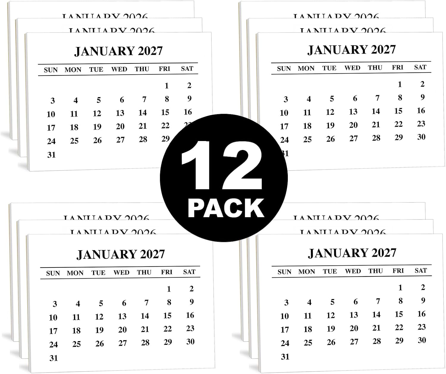 2027 Scrapbook Calendar Minis (12-Pack), Tear off Refill Pads for Scrapbooking, Crafts, Manual Projects, 2.25 x 3 Inches for Friends and Family (Black)