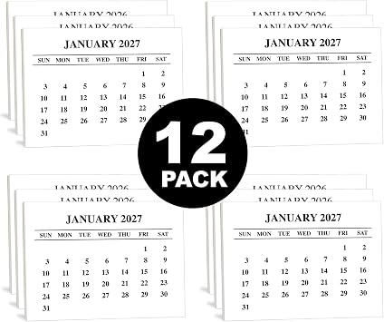 2027 Scrapbook Calendar Minis 12-Pack, Tear off Refill Pads for Scrapbooking, Crafts, Manual Projects, 2.25 x 3 Inches for Friends and Family Black