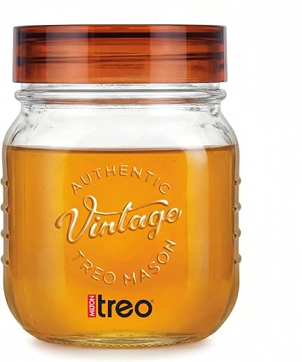 Treo By Milton Vintage Glass Jar With Plastic Lid, 500 ml, Transparent |Storage Jar | Kitchen Organiser | Modular |Food Sa...