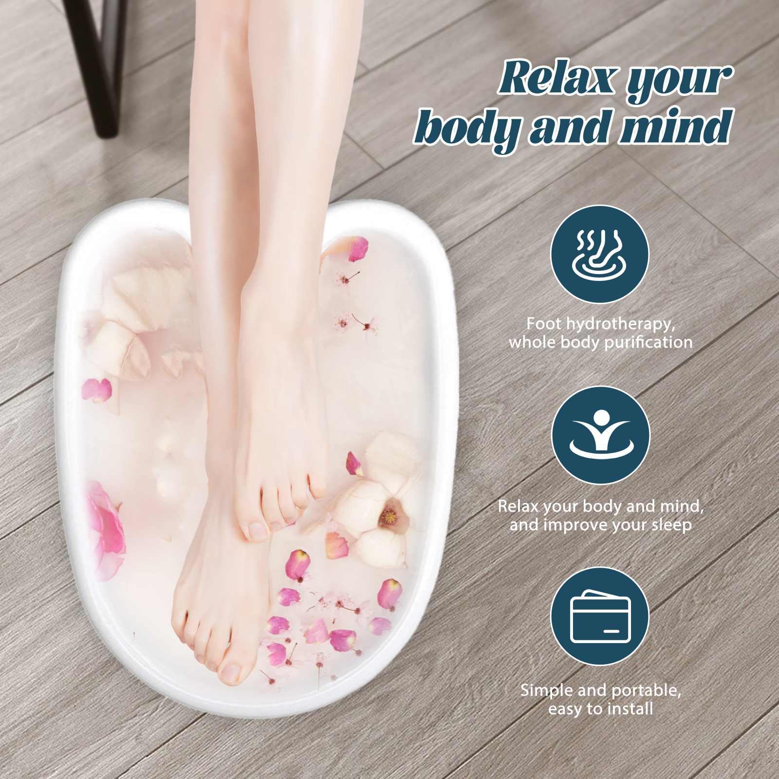 Pediluvio Ionic Detox, massaggiatore per piedi portatile, kit completo per bagno di elettrolisi dei piedi, rilassamento muscolare e benessere a casa (bianco + bacino)