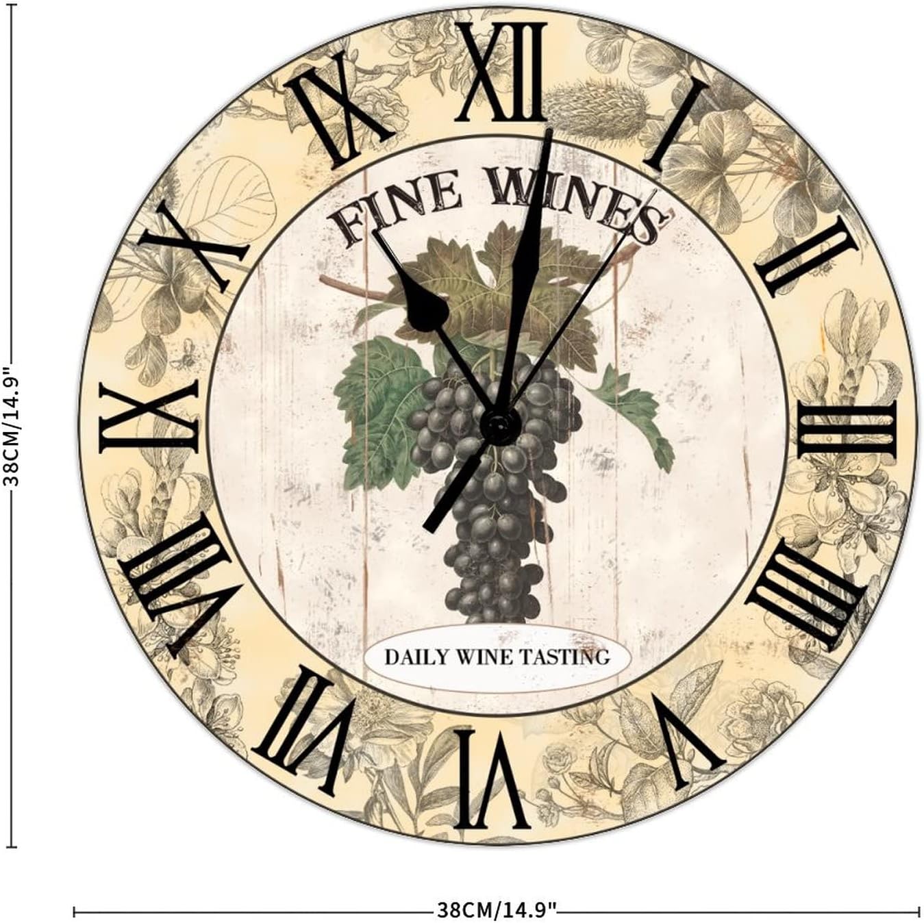 Fruit Grapes Kitchen Wooden Wall Clock Europe Country Style Kitchen Wall Clock Red Wine 15 Inch Round Wall Clocks Battery Operated Silent Rustic Wall Decor Home Decor for Living Room Bedroom Office