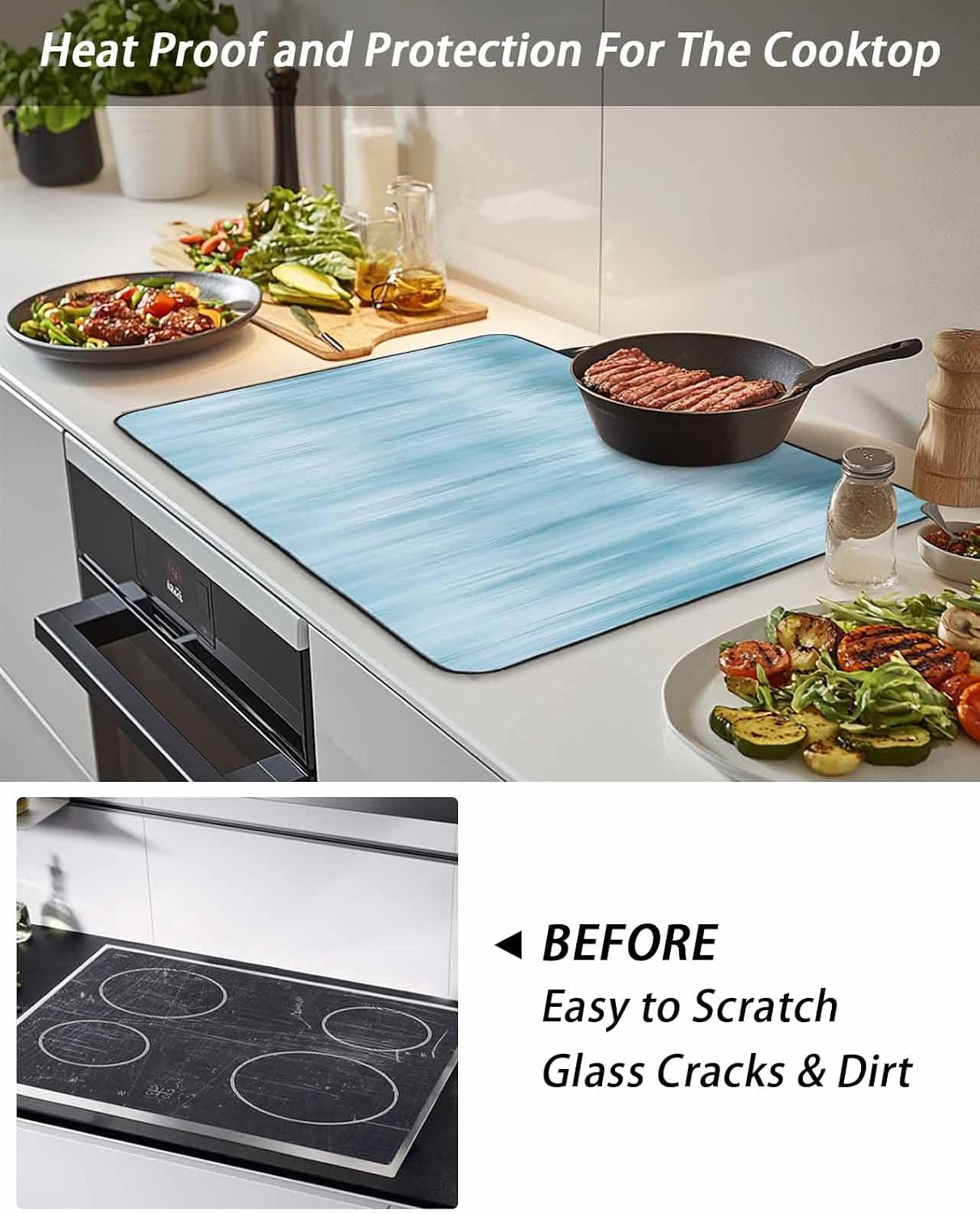 Stove Top Cover Teal Stove Cover for Electric Stove Top Gradient Color Abstract Art Glass Cooktop Covers Anti-Slip Mat Heat Resistant Countertop Protector Kitchen Decor 28.5"x20.5"