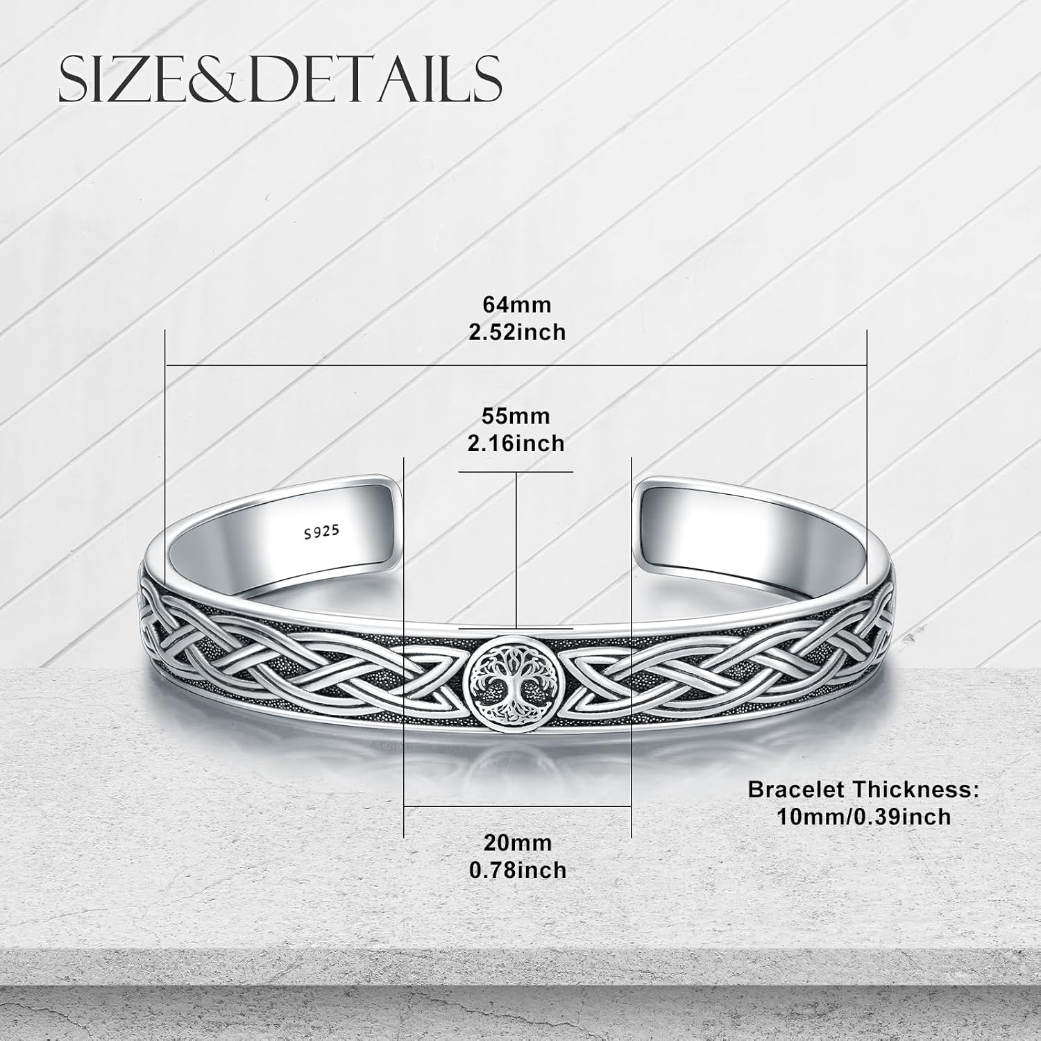 Tree of Life Bangle for Men 925 Sterling Silver Celtic Knot Tree of Life Cuff Bangle Bracelet for Dad Husband