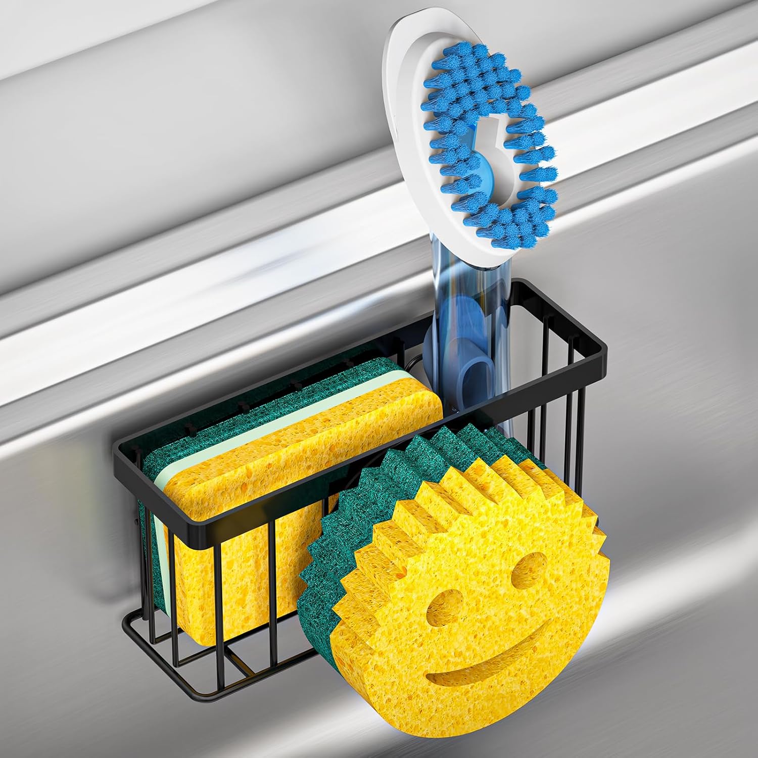 MURLONG Sponge Holder Smiley Face Sink Caddy for kitchen Sink Kitchen Organizer Sponge Holder with 2 PCS Suction