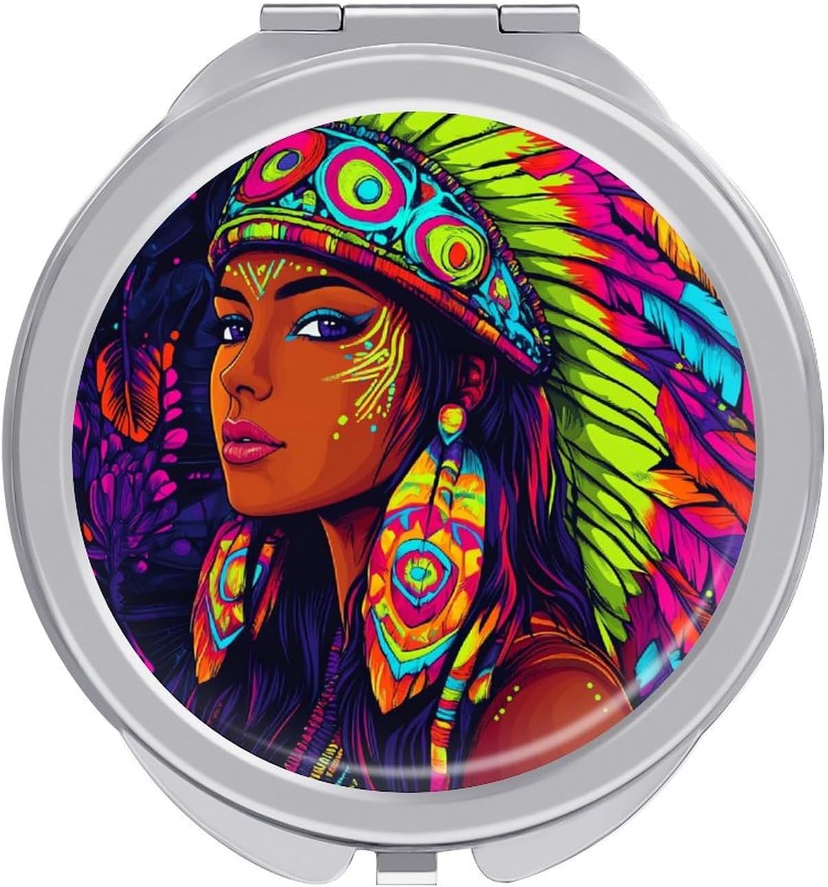 African Indian Tribal Woman Compact Makeup Mirror Mini Foldable Cosmetic Mirror Portable Travel Mirror for Purse Pocket