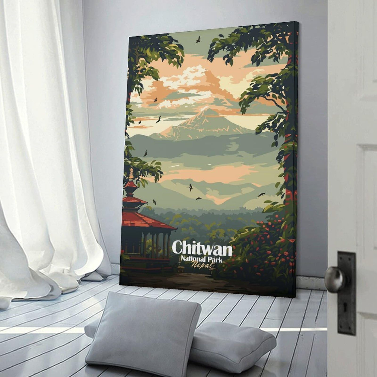 Junmoney Chitwan National Park Nepal Illustration Hanging Wall Art 08x12inch(20x30cm), for New Homes, Bedrooms Or Workspaces, Thoughtful Wall Decor for Art Lovers