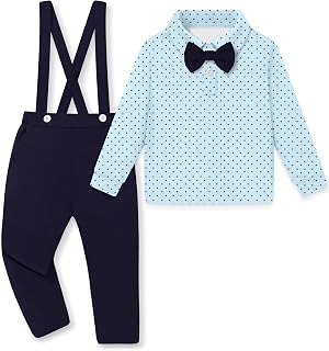 YALLET Toddler Baby Boy Clothes Cute Overalls Fall Winter Outfits Set 1-5T | Removable Bowtie, Polo Neck, Long Sleeve Tops, Polycotton, Soft and Comfortable