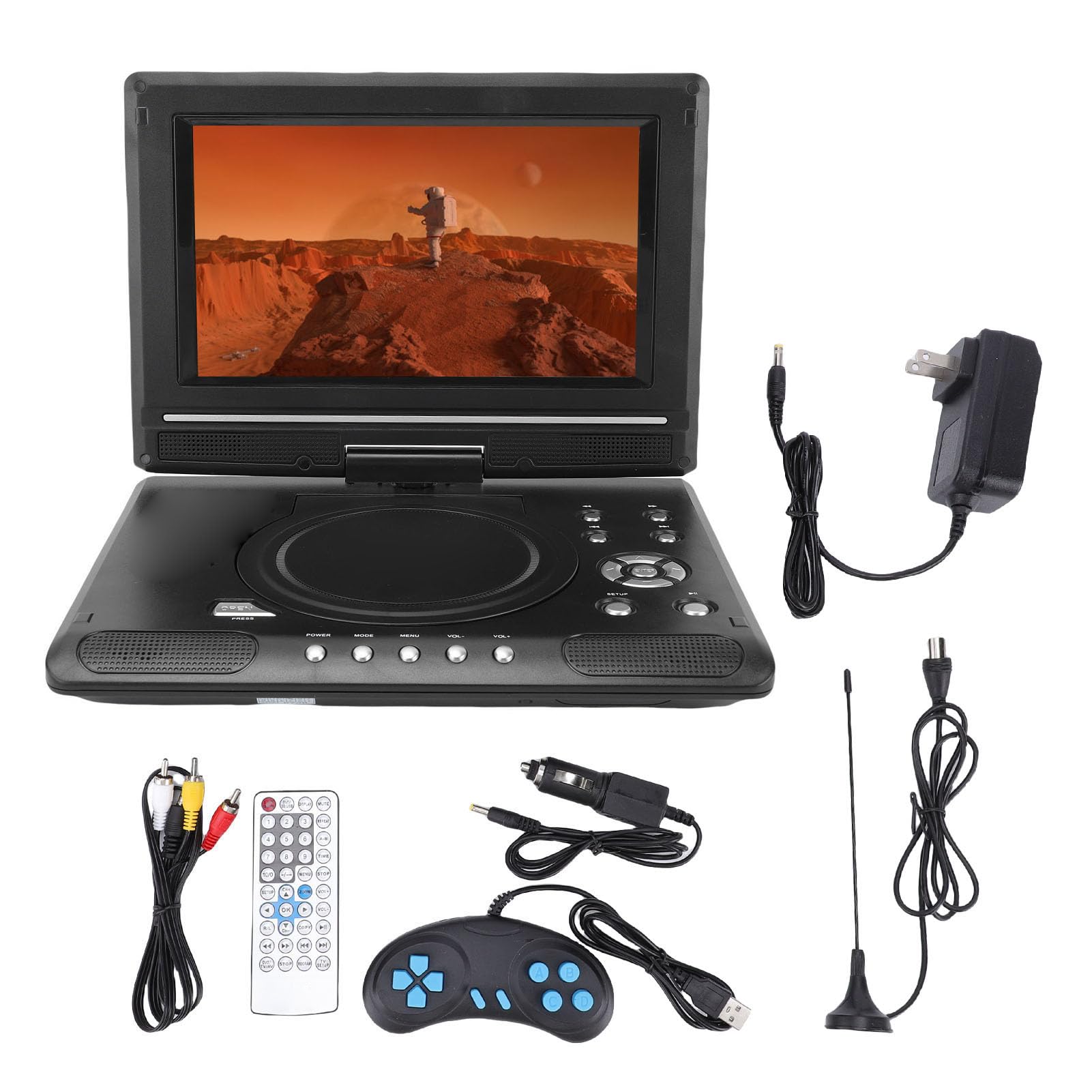 9.8 inch Portable DVD Player, Full HD 1080P, Swivel Screen, Dual Speakers, Remote Car DVD Player, Support USB Input AV Output Multiple Disc Formats (US Plug)