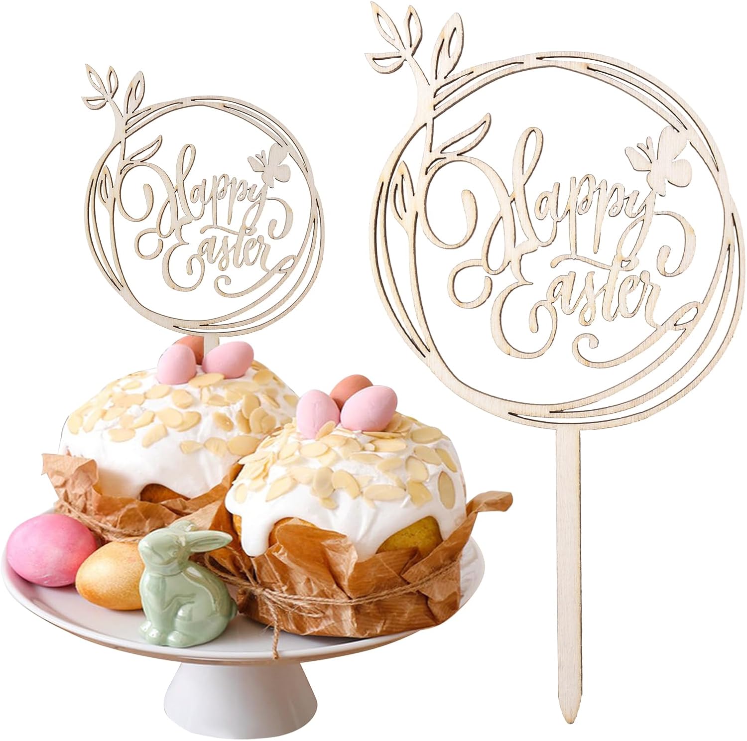 Happy Easter Cake Toppers, 10pcs Wooden Cupcake Topper Easter Cake Topper Cake Party Decorations